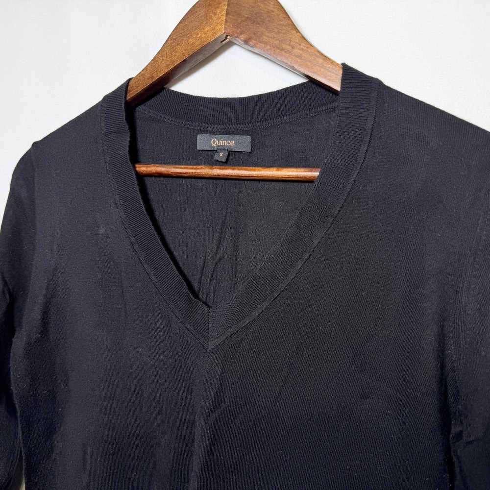 Quince Black Lightweight Cotton Cashmere V-Neck Sweater Size S LB36728-WIFA004